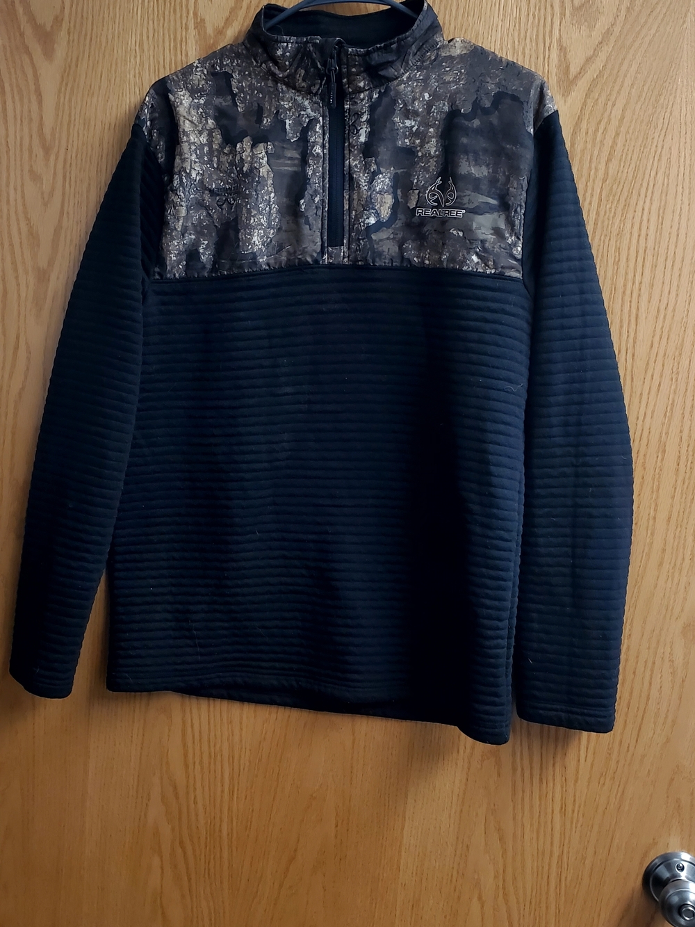 Realtree Men's Black Quarter-Zip Pullover with Camo Yoke